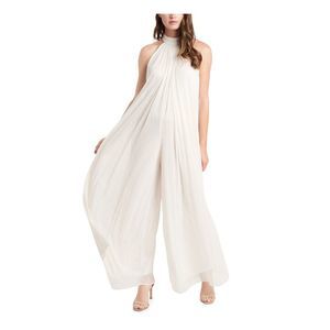JBS LIMITED Womens Ivory High-neck Sparkle-mesh Sleeveless Wide Leg Jumpsuit S